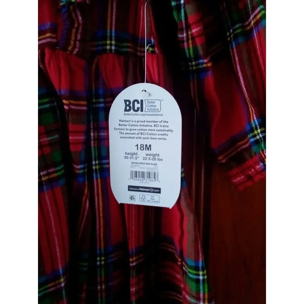 Girls Red Green Plaid Dress & Tight Outfit Set 2 Pc size 18 Months Wonder Nation
